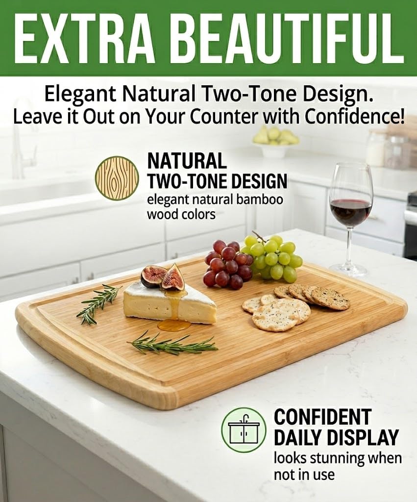 INDESTRUCTIBLE Bamboo Cutting Board (Extra Large) with Vertical Grain Strength Technology - Non Toxic, Spacious and Lightweight 18" XL Chopping Board Gift - Replacements for Life