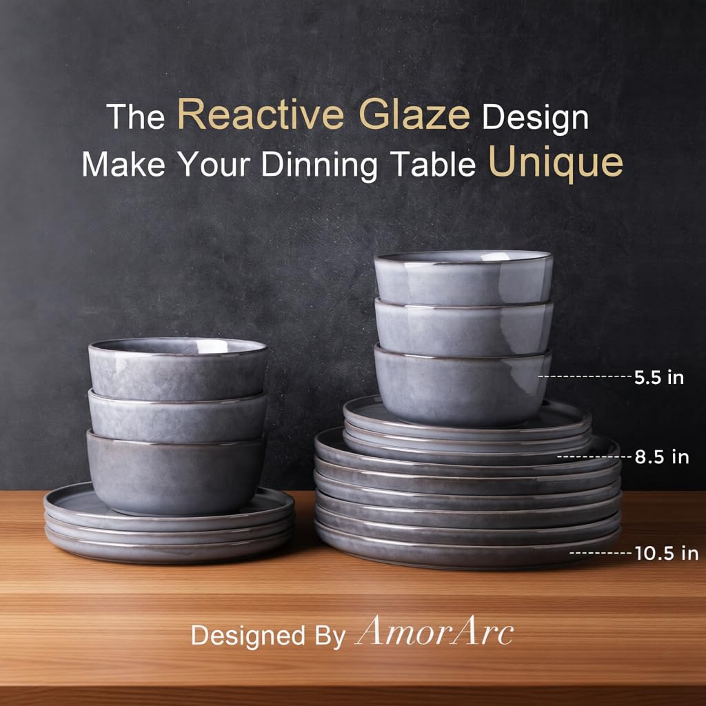 AmorArc Stoneware Dinnerware Sets for 8, 24Pcs Plates and Bowls Sets Dishes