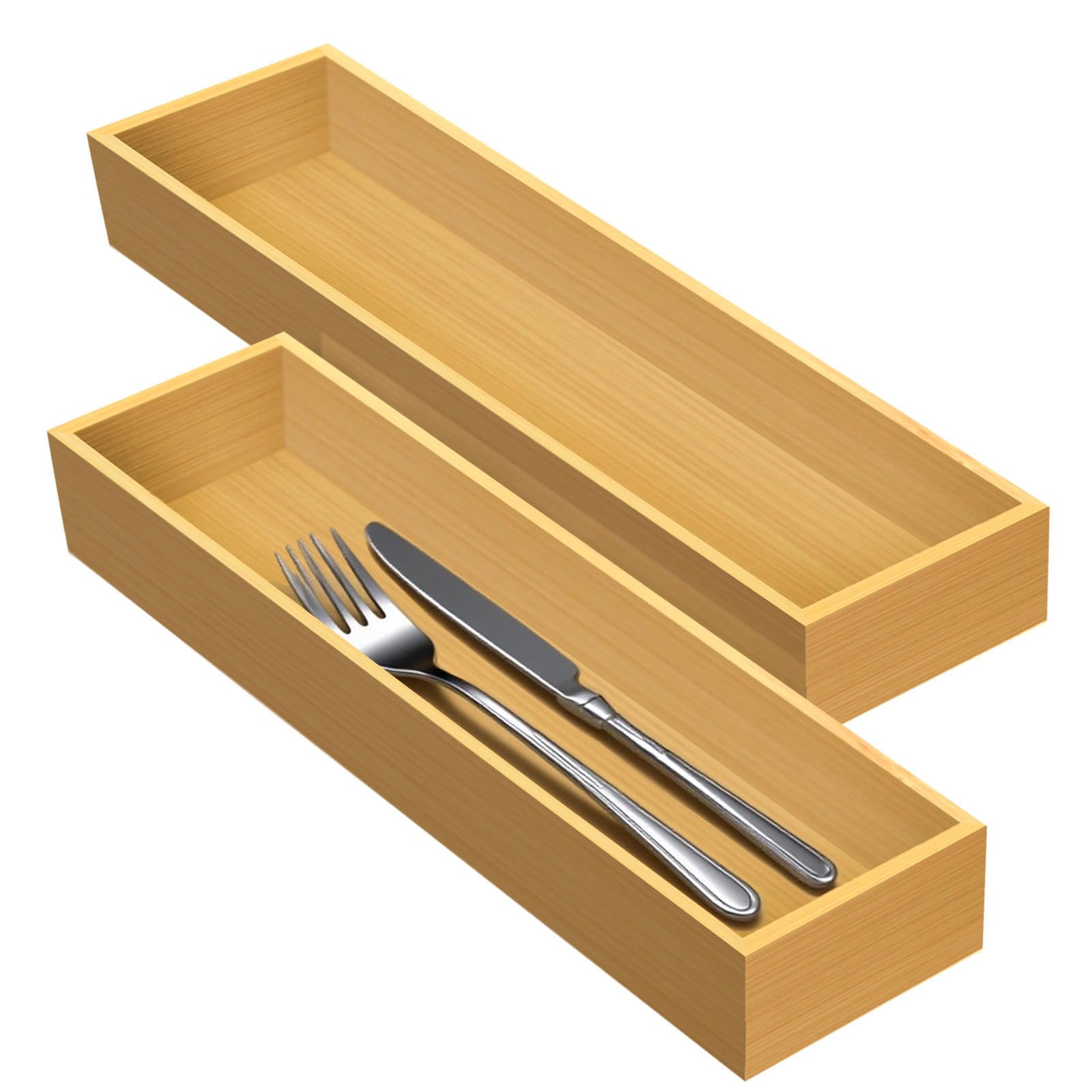 guiogc Bamboo Drawer Silverware Organizer 11.5" x 3.15" x 1.8" Set of 2