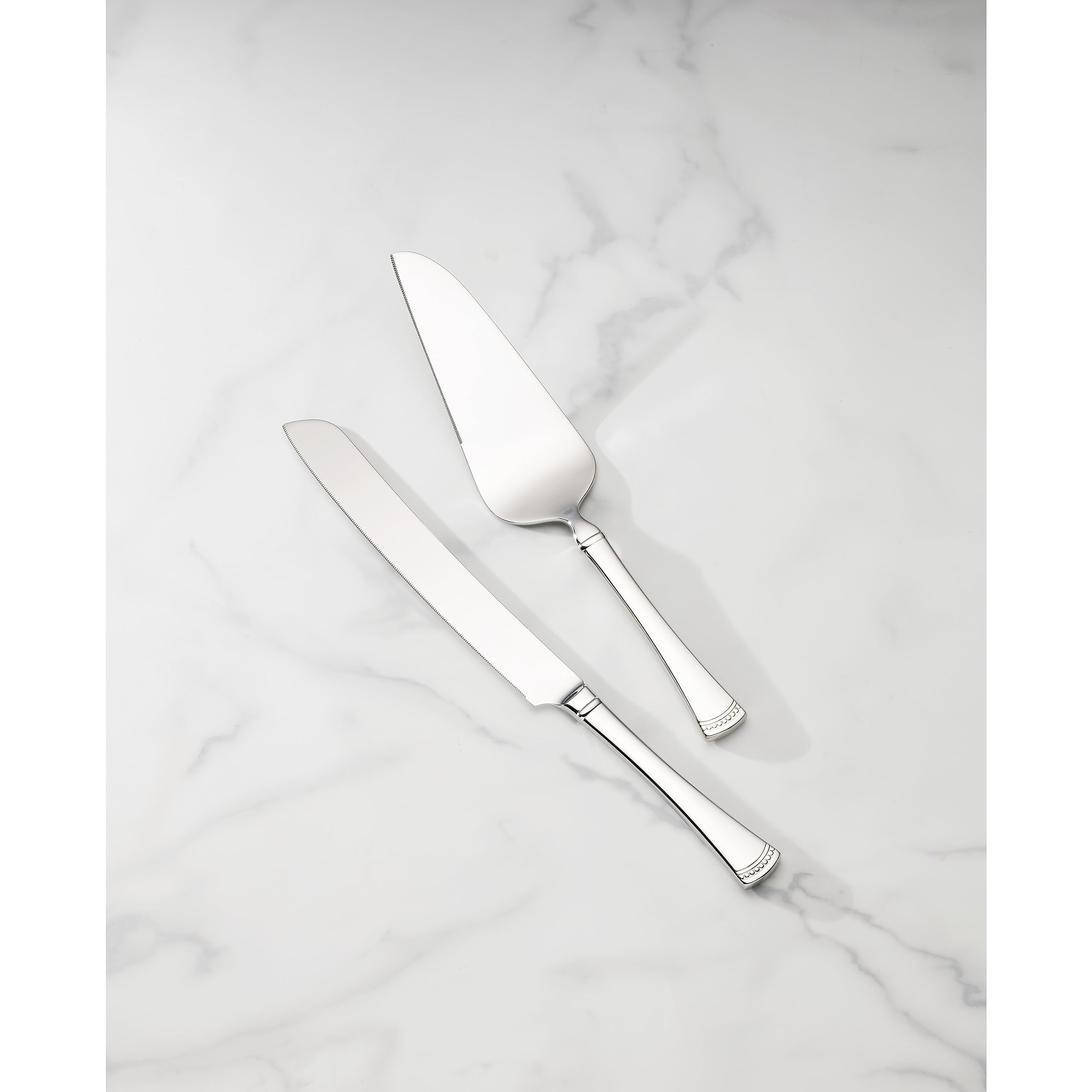 Lenox Silverware Serving Set, Portola 2-Piece Dessert Set, Serving Utensils, 18/10 Stainless Steel, Mirror Finish, Dishwasher Safe, Cake Knife & Cake Server, Dessert Serveware (Silver, 2 Piece)