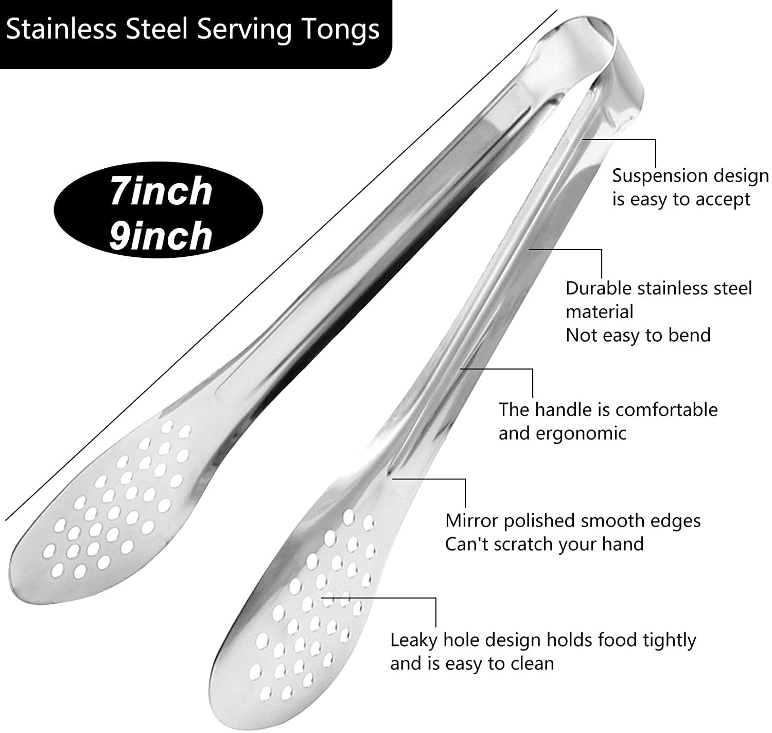 6 Pack Buffet Tongs,Stainless Steel Serving Tongs Serving Utensils 9Inch