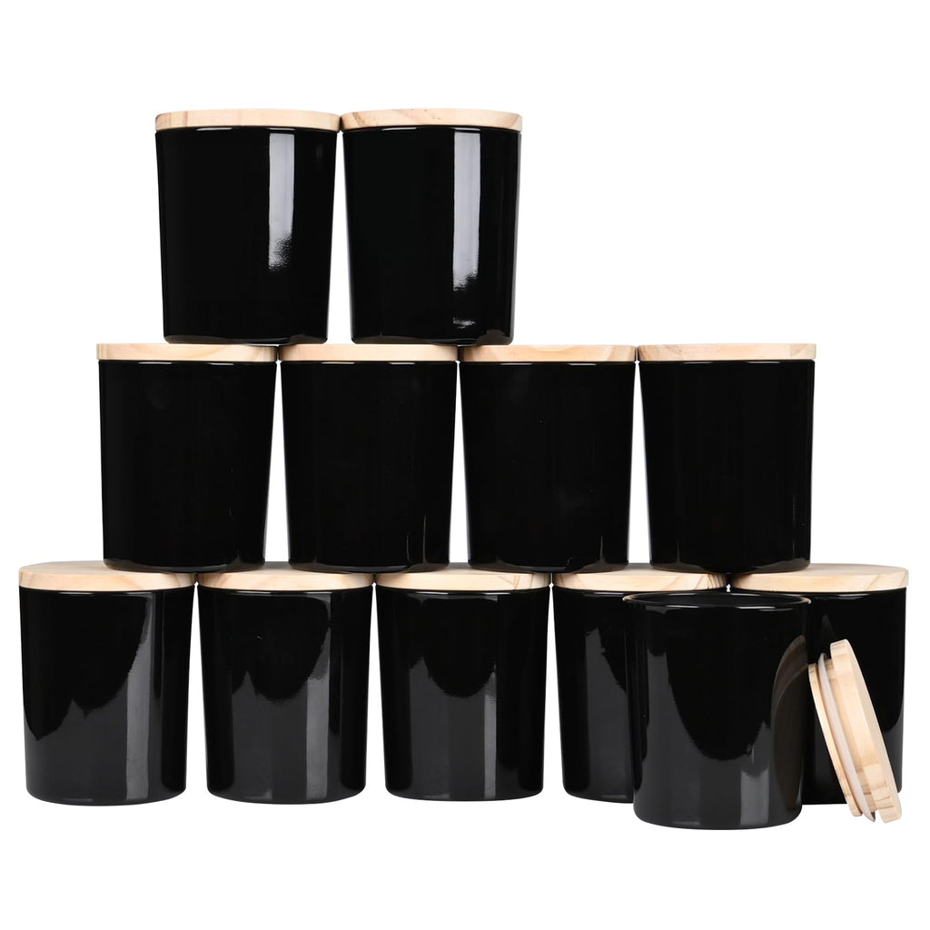 SHOWIN Thick Candle Jars for Making Candles 12 Pcs, 7 OZ Empty Jars with Wood Lids for Candle Making, Sample Container, Clear