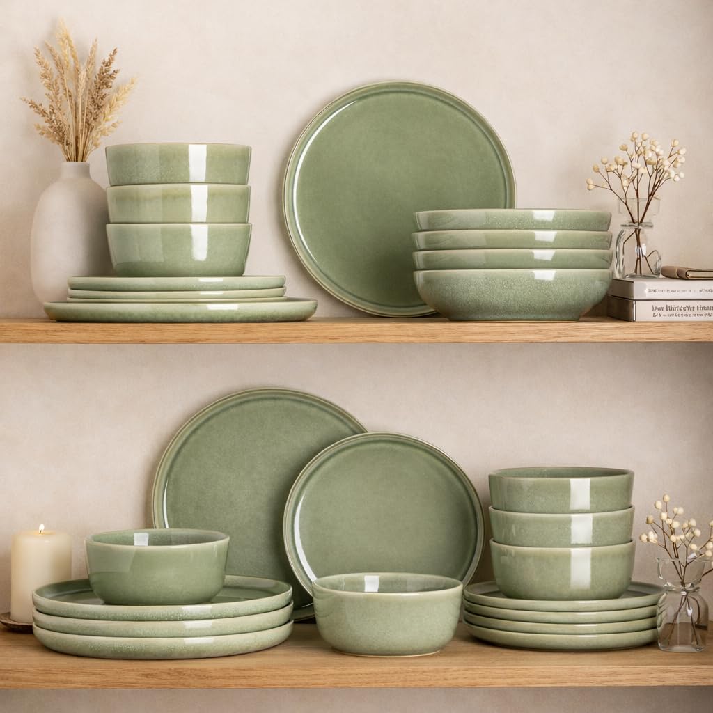 AmorArc Stoneware Dinnerware Sets for 4, 12Pcs Plates and Bowls Sets Dishes