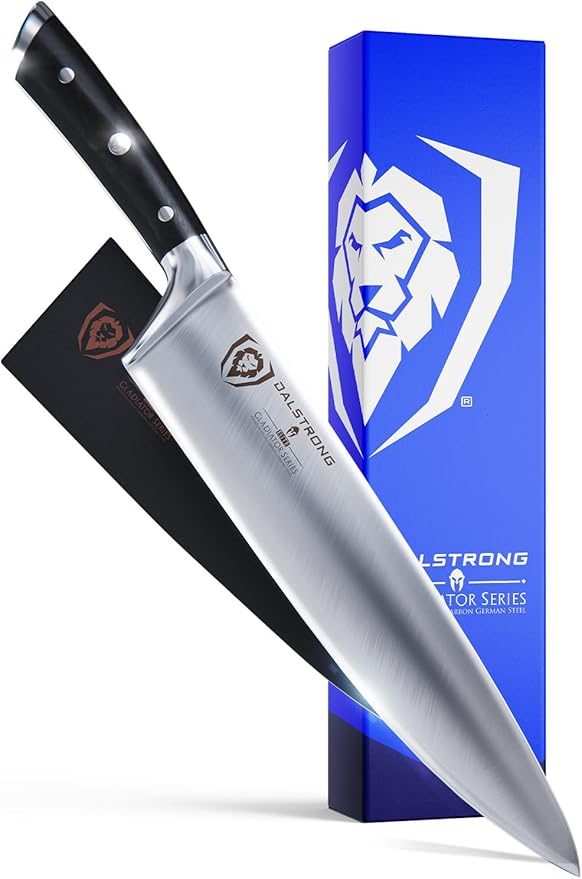 Dalstrong Chef Knife - 10 inch - Gladiator Series Elite - Forged High Carbon German Steel - Razor Sharp Kitchen Knife Gift - Full Tang - Black G10 Handle - Sheath Included - NSF Certified