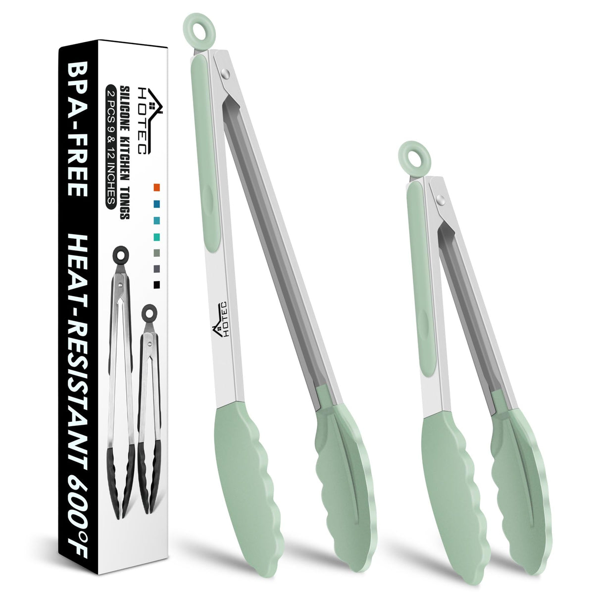 HOTEC Stainless Steel Kitchen Tongs with Silicone Tips, Set of 3-7",9" &12"