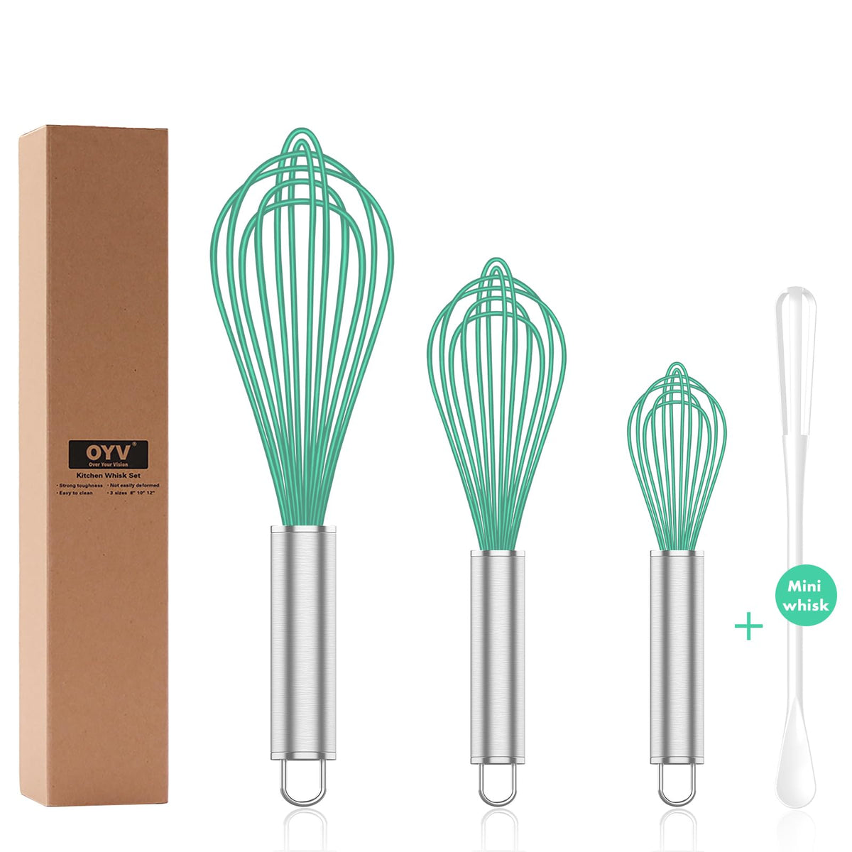 OYV White Silicone Whisk Set of 3, 8/10/12 Inch, Non-Scratch