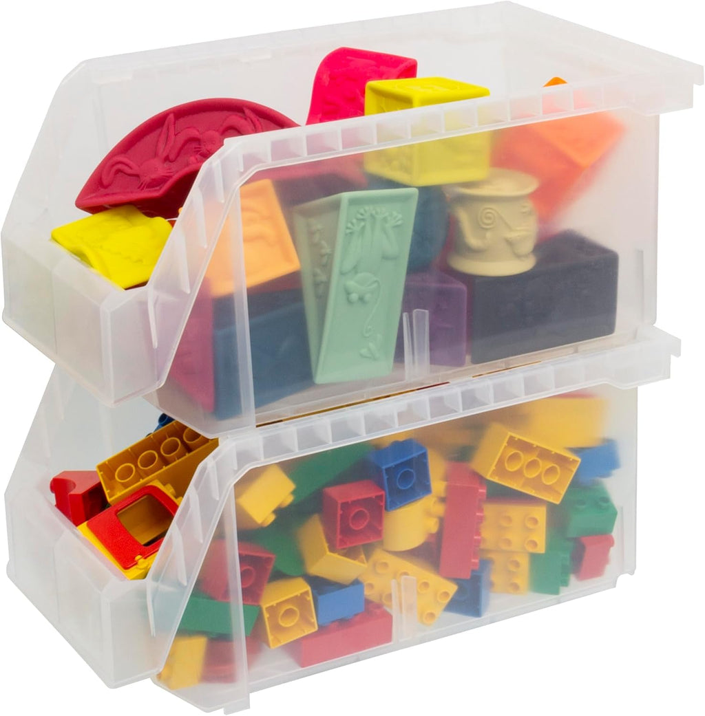 Akro-Mils ReadySpace Large Stackable Plastic Storage Bins, 6-Pack, Clear