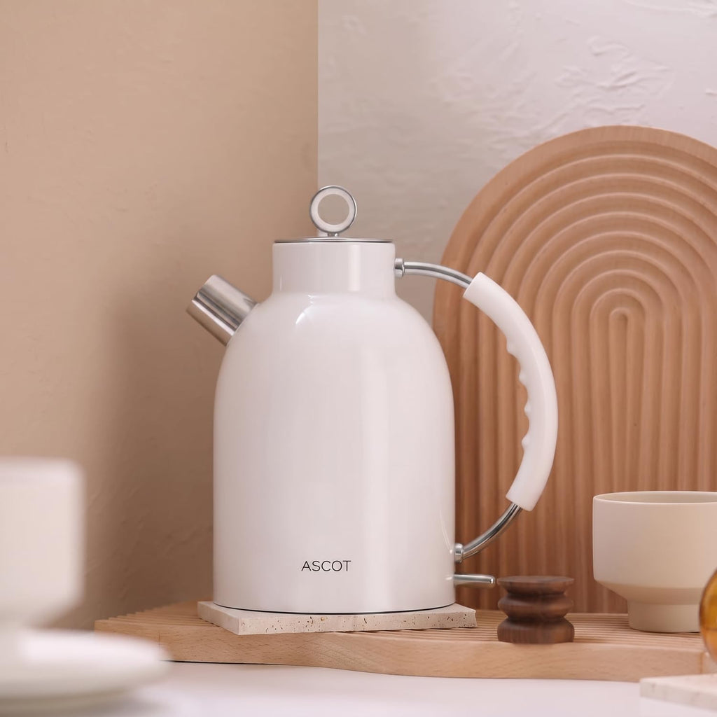 ASCOT Electric Kettle, 1.5L Stainless Steel Water Boiler, White