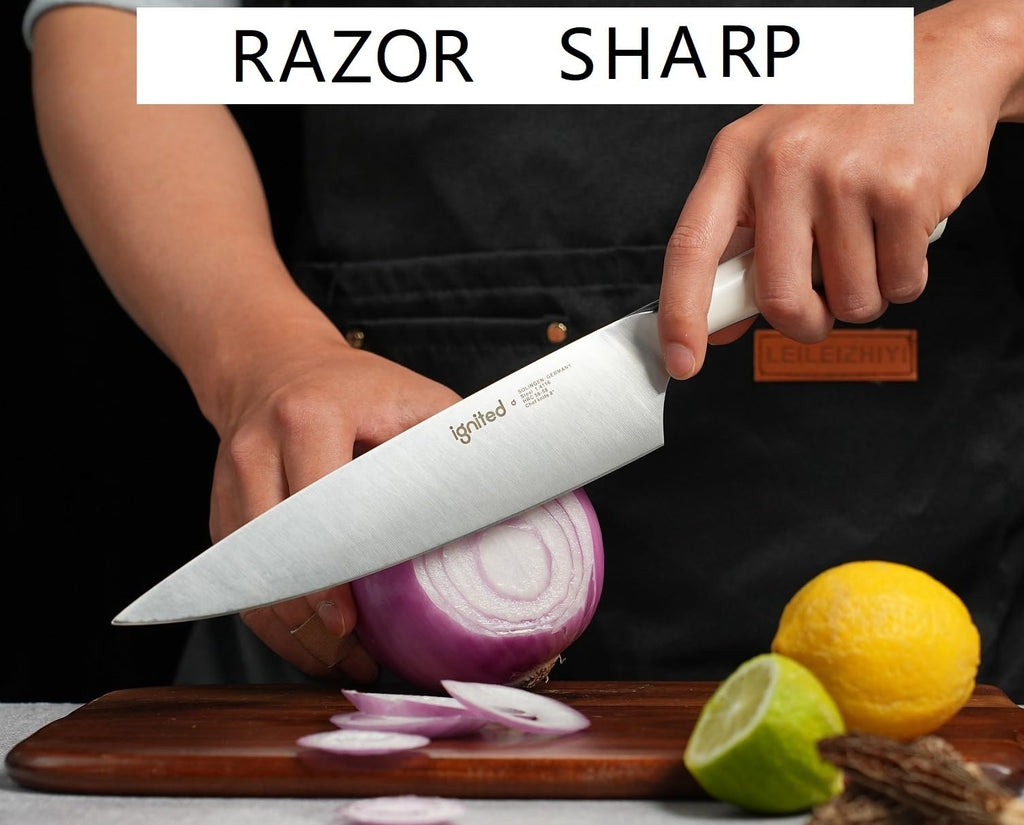 8 Inch Chef Knife – German Stainless Steel, Ivory White Handle