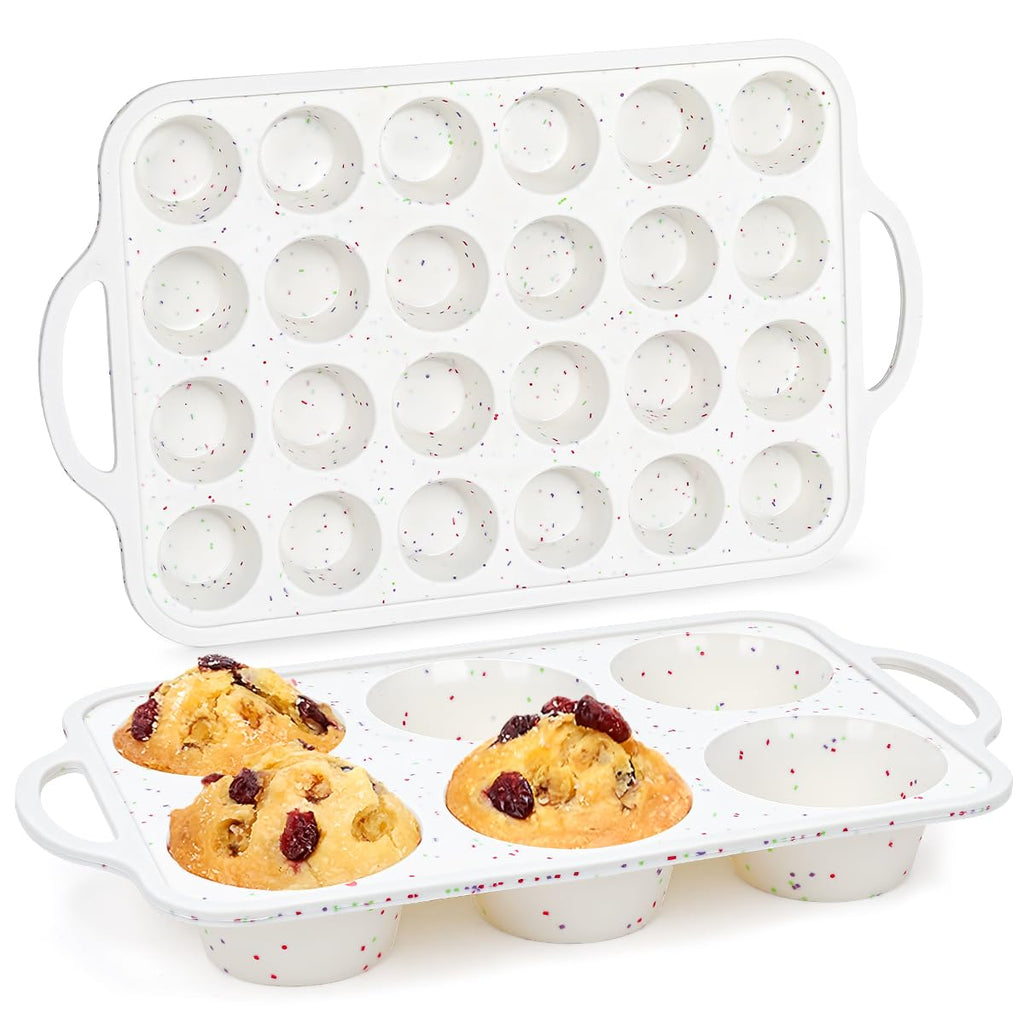 CAKETIME Silicone Muffin Pans for Baking, Metal Reinforced Frame Jumbo 6 Cups & Mini 24 Cups Cupcake Pan Nonstick Muffin Pan for Homemade Baking Easy to Handle