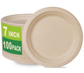 GreenWorks 100 Count 7“ Heavy-duty Compostable Plates, Unbleached Biodegradable Bagasse and Bamboo fiber Paper Plates