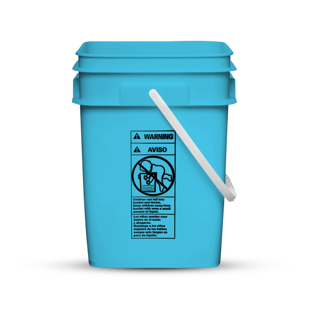 House Naturals 4 Gallon Square Food Grade Bucket Pail with Plastic Handles and Lid (Pack of 3) Made in USA containers (Aqua-White lids)