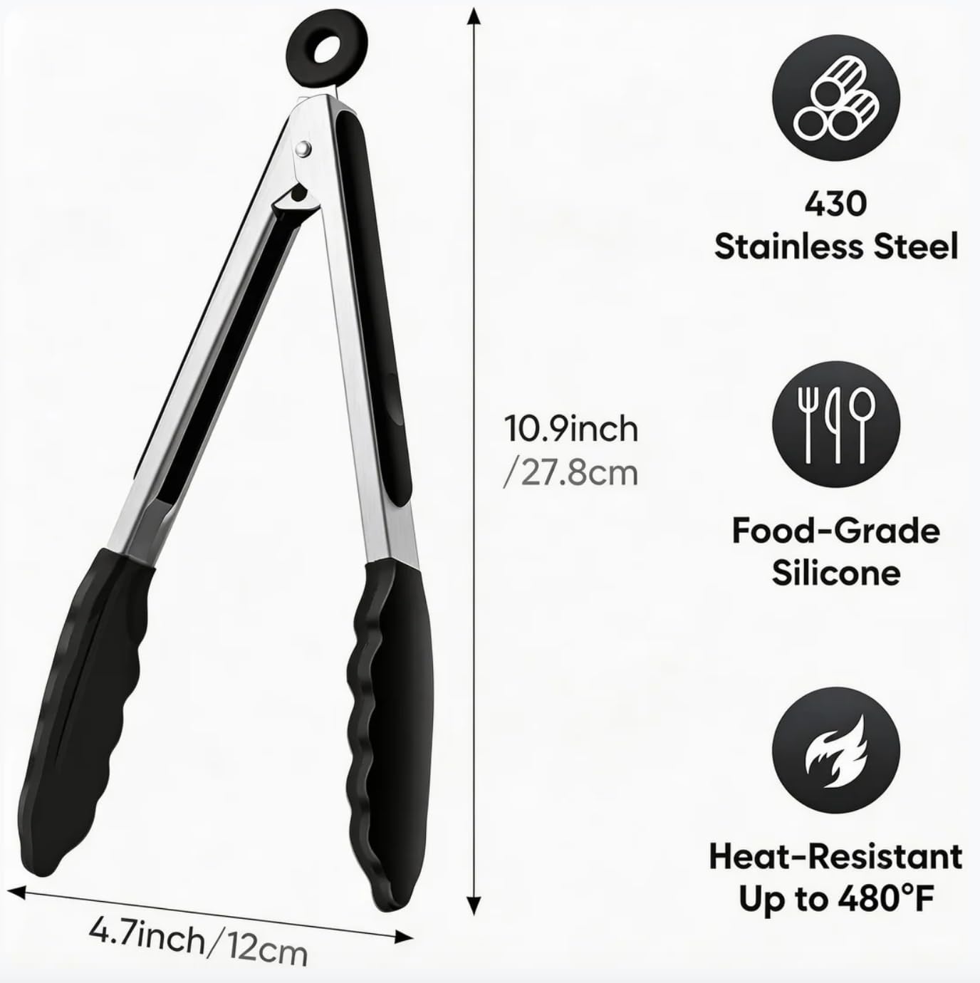 9 Inch Kitchen Tongs, Stainless Steel Cooking Tongs with Silicone Tips