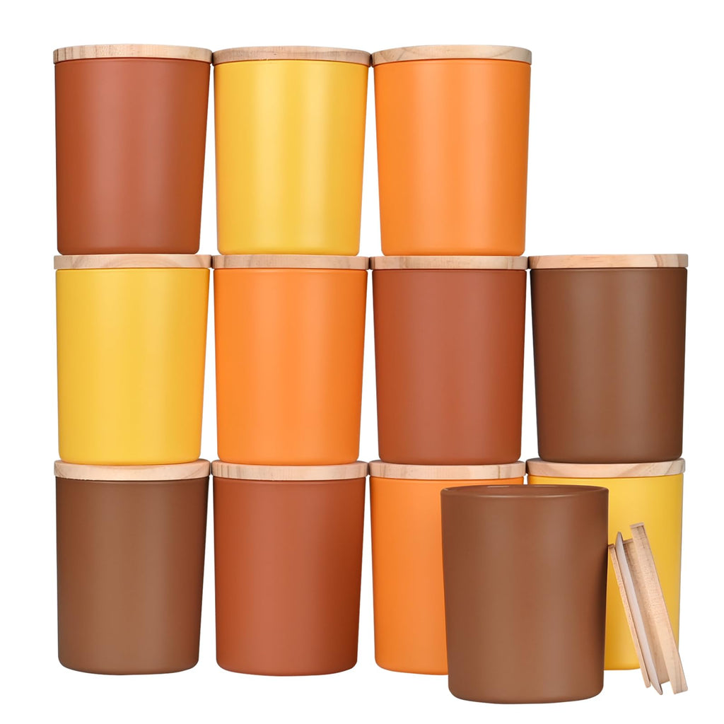 SHOWIN Thick Candle Jars for Making Candles 12 Pcs, 7 OZ Empty Jars with Wood Lids for Candle Making, Sample Container, Clear