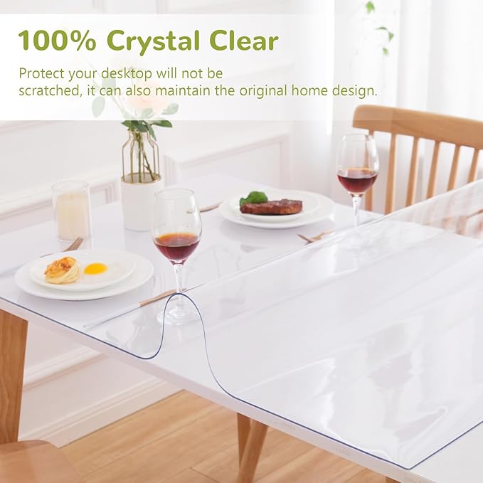 28 x 44 Inch Clear Table Cover Protector, 1.5mm Thick Plastic Waterproof Pad for Dining Room, Kitchen, Office