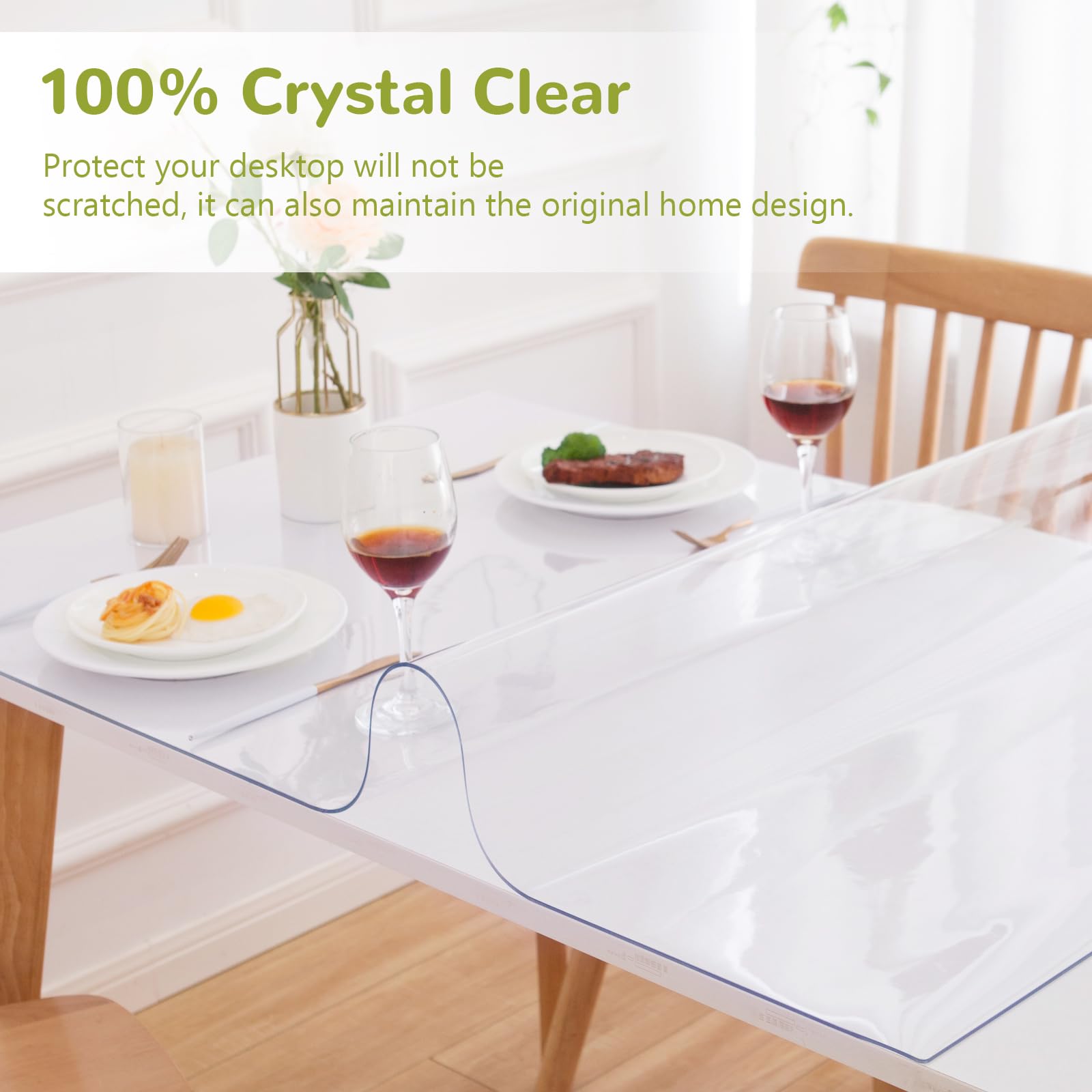 Eisdroma Clear Table Cover Protector - 40 x 66 Inch, 1.5mm Thick Plastic, Vinyl, Waterproof for Dining Room, Kitchen, Office