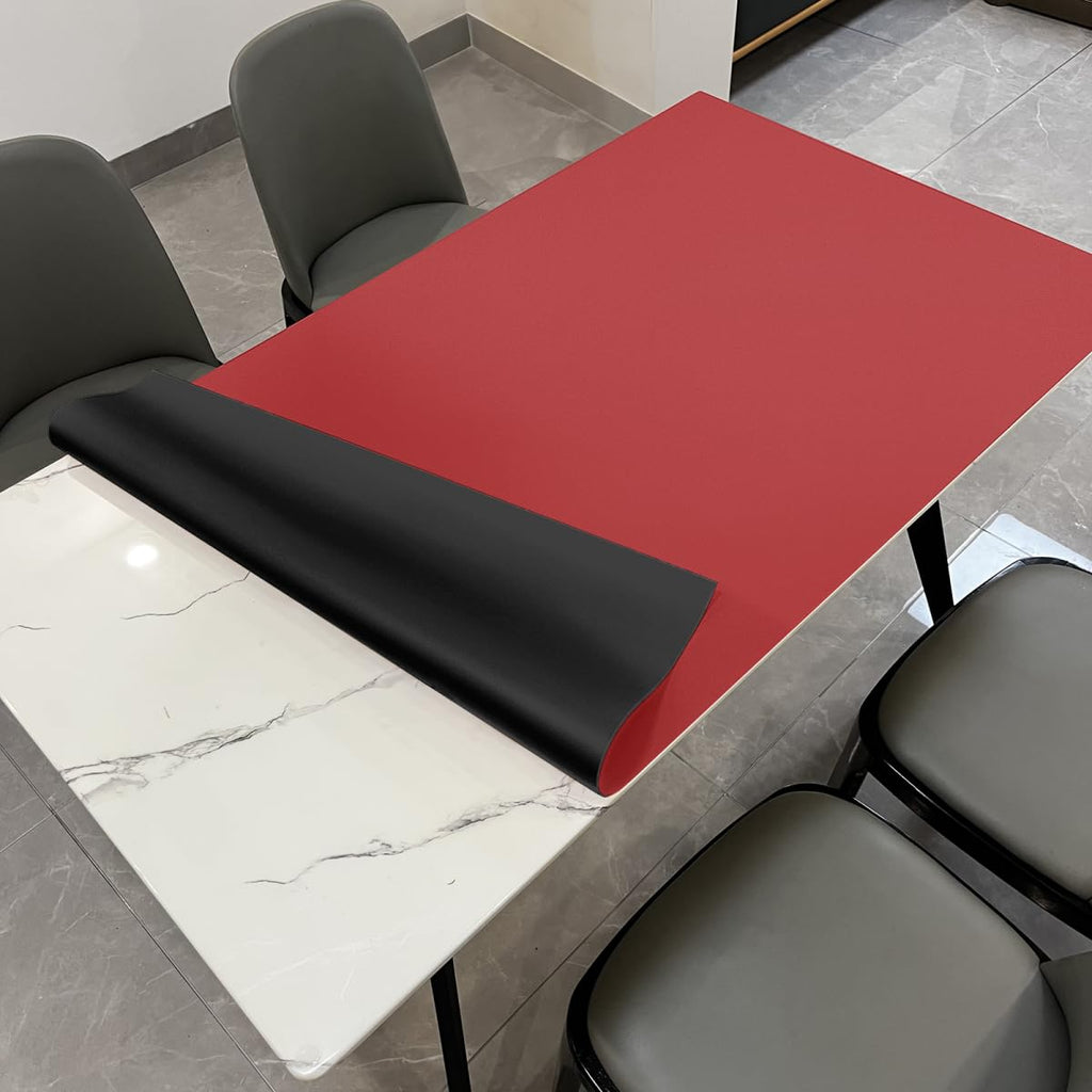 Zinkooat Faux Leather Table Cover,1.8mm Thick,42x84 Inch Table Protector,Table Protector for Dining Room Table,Dining Table Cover,Dining Table Protector.(Black+Wine Red,42x84)