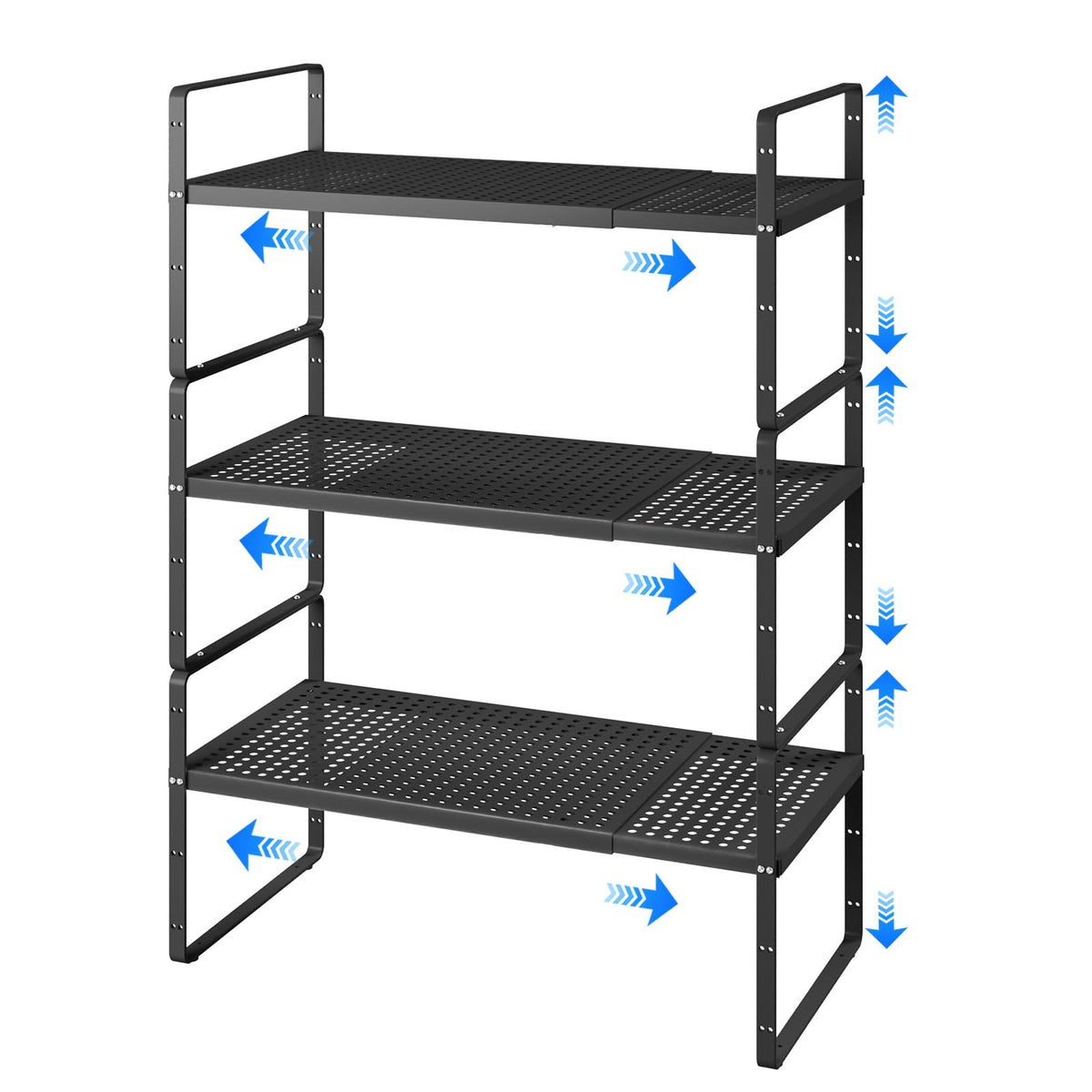 KIKIBRO Expandable Cabinet Shelf Organizers, Kitchen Small Stand Rack Organization for Countertop Cupborad Pantry Desktop Spice Rack, White 3 Pack