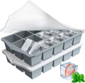 FANYITY Silicone Ice Cube Tray with Lid, Gray, Pack of 2 Ice Cube Moulds, Silicone Mould, BPA-Free, Stackable Ice Cube Tray, Ice Cube Trays for Baby Porridge, Cocktail, Whiskey, Coffee