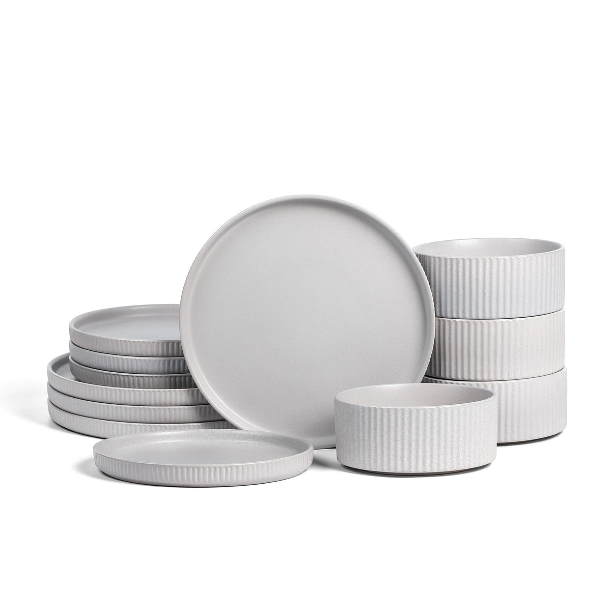 Stone Lain Haven Stoneware 32-Piece Dinnerware Set, Plates and Bowls Sets for 8, Grey Dish Set, Includes Dinner and Salad Plates, Cereal Bowls, Glassware, Microwave & Dishwasher Safe