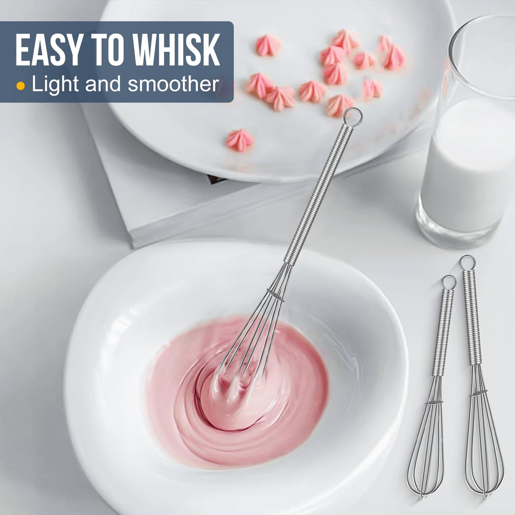 Eddeas Small Whisk Stainless Steel, Mini wire whisk 3 Pieces, 5in, 6in & 7in Tiny Whisks Perfect for Whisking, Beating, Mixing Sauces & Blending Ingredients.