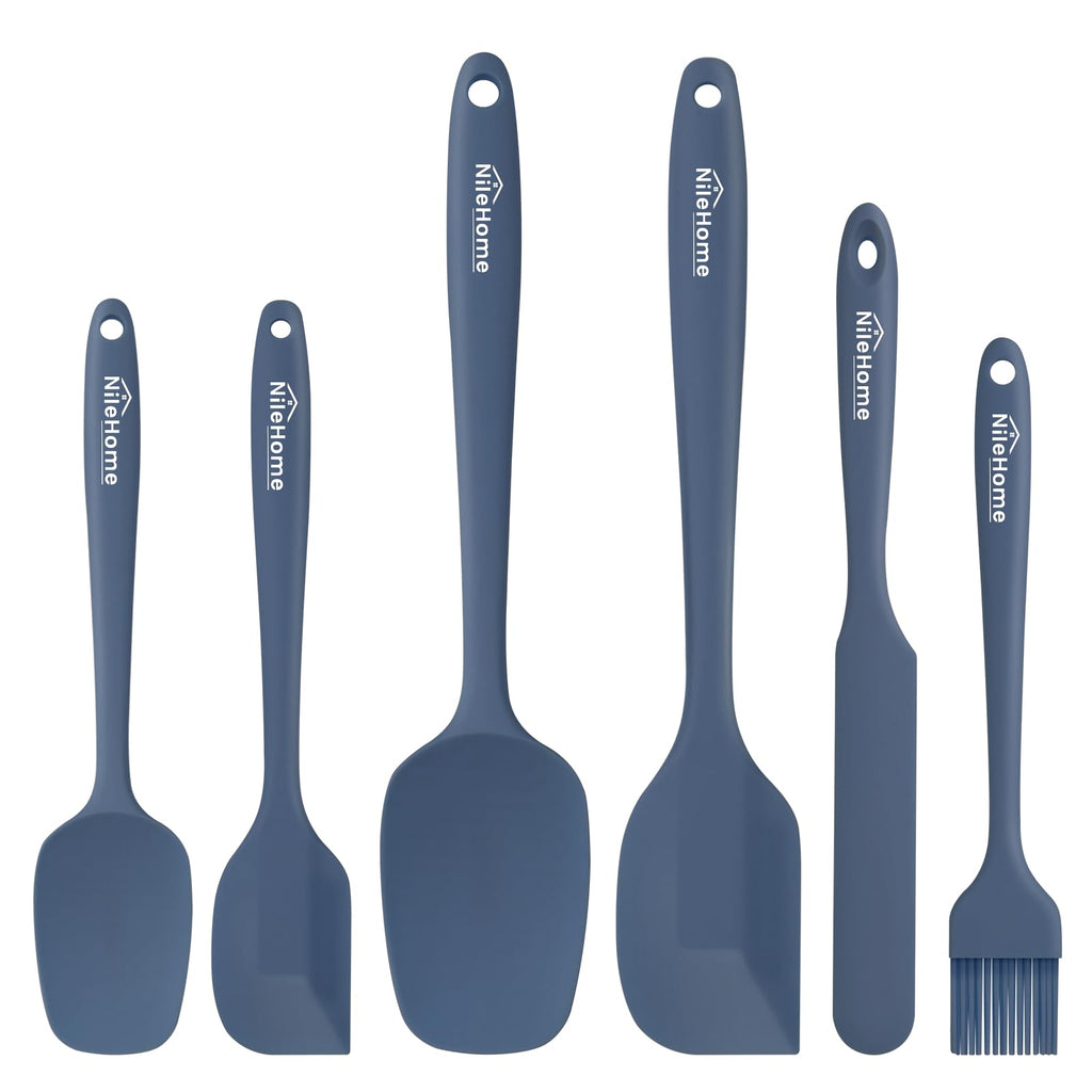 NileHome 6 Pieces Silicone Spatula Set with Silicone Brush,Mixing-Black