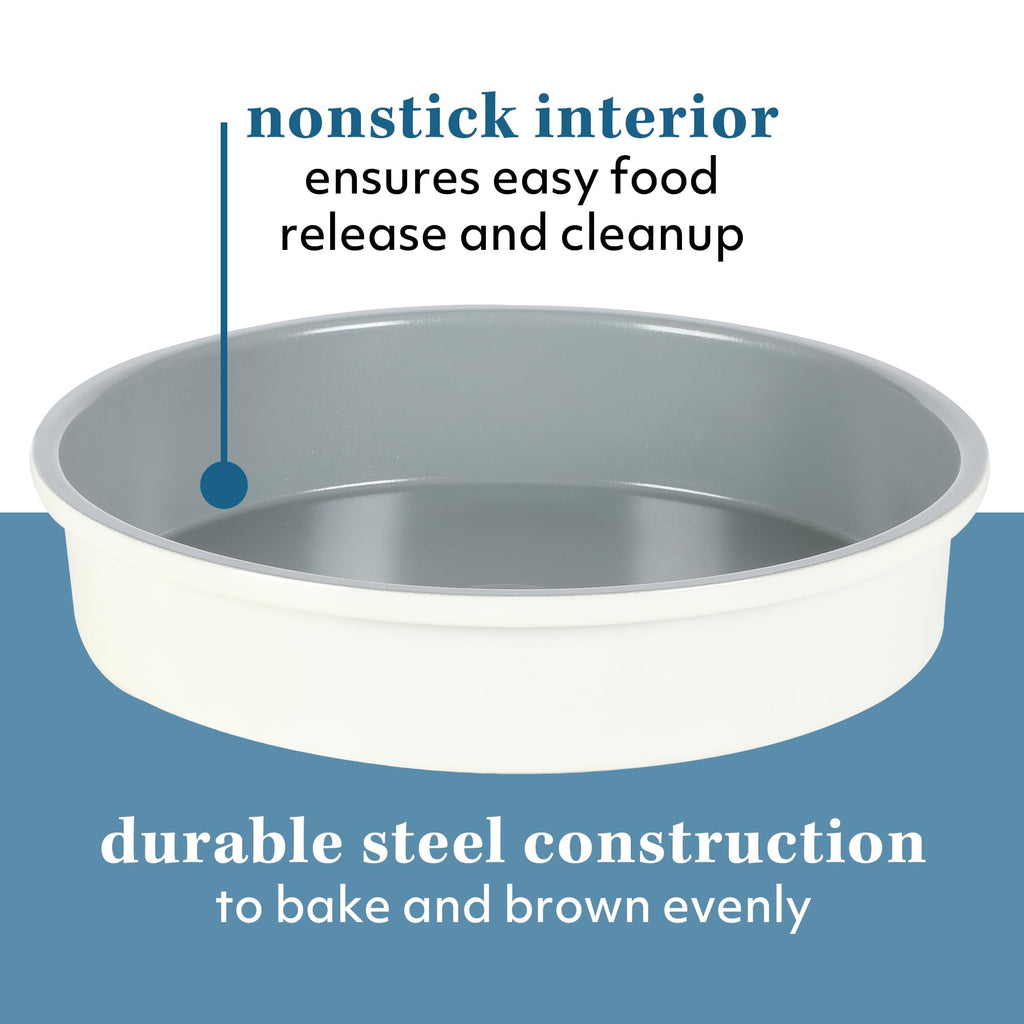 Sur La Table Kitchen Essentials Bake Sale 9 Inch PFOA, PFAS, PTFE Free Nonstick Round Cake Pan - Linen White