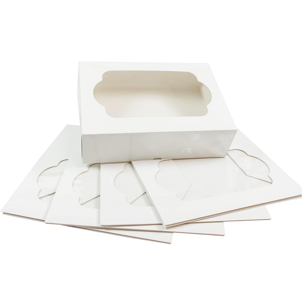 Global Sugar Art 14x10x5 Inch Cupcake Box with Window, White, 5-Count