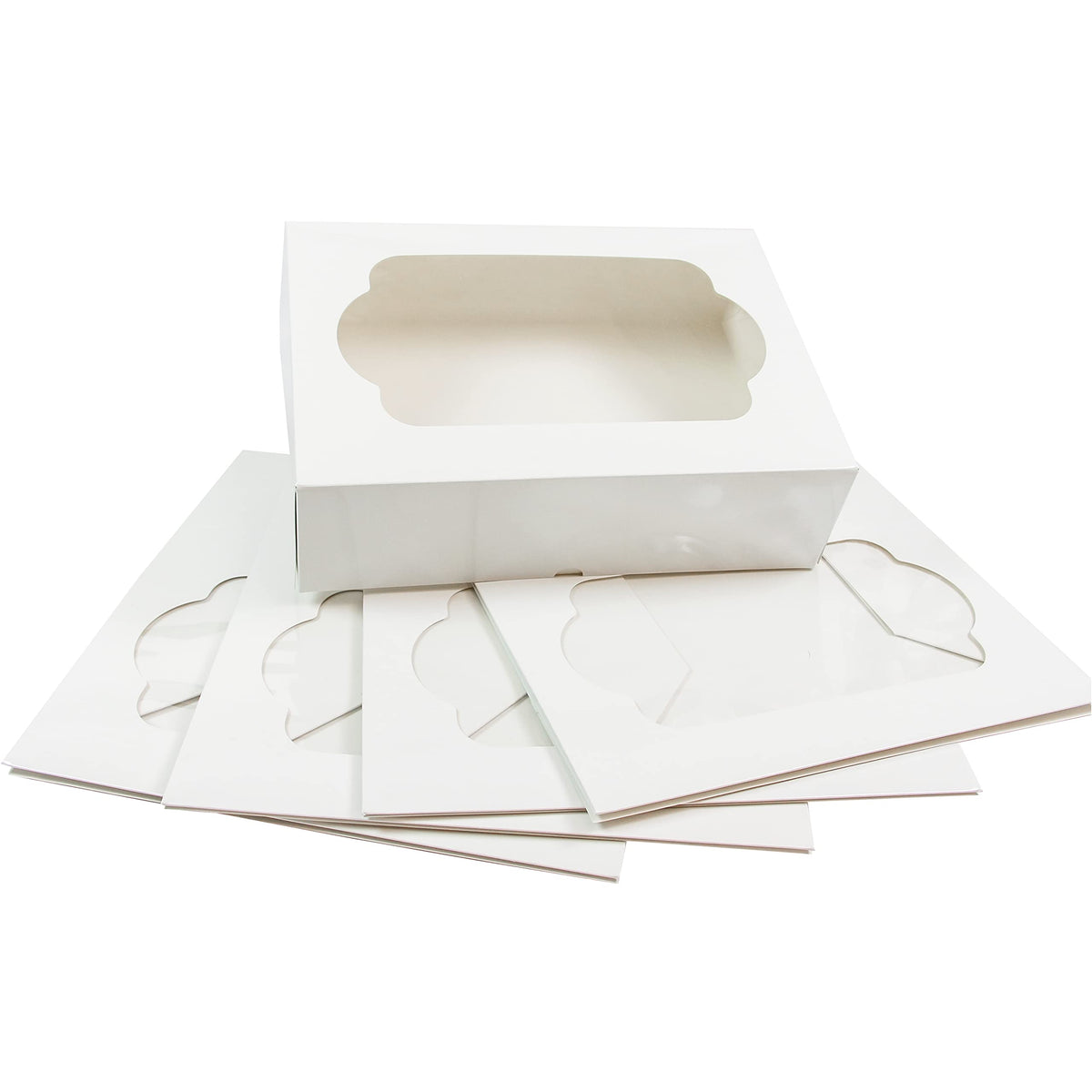 Global Sugar Art 14x10x5 Inch Cupcake Box with Window, White, 5-Count