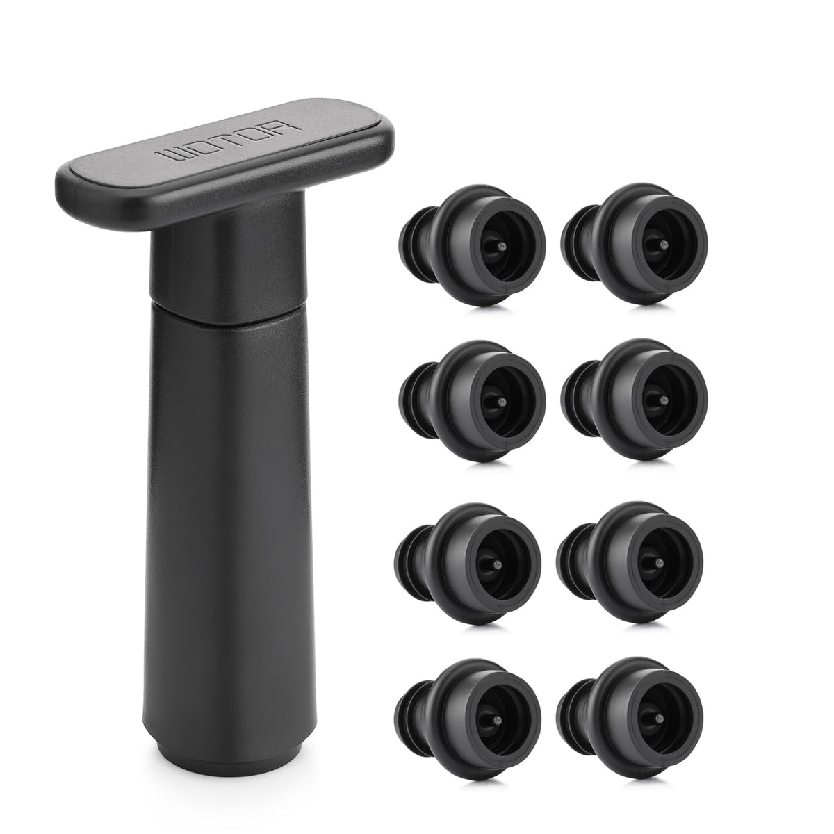 WOTOR Wine Vacuum Pump with 4 Wine Stoppers, Reusable Bottle Sealer, Black