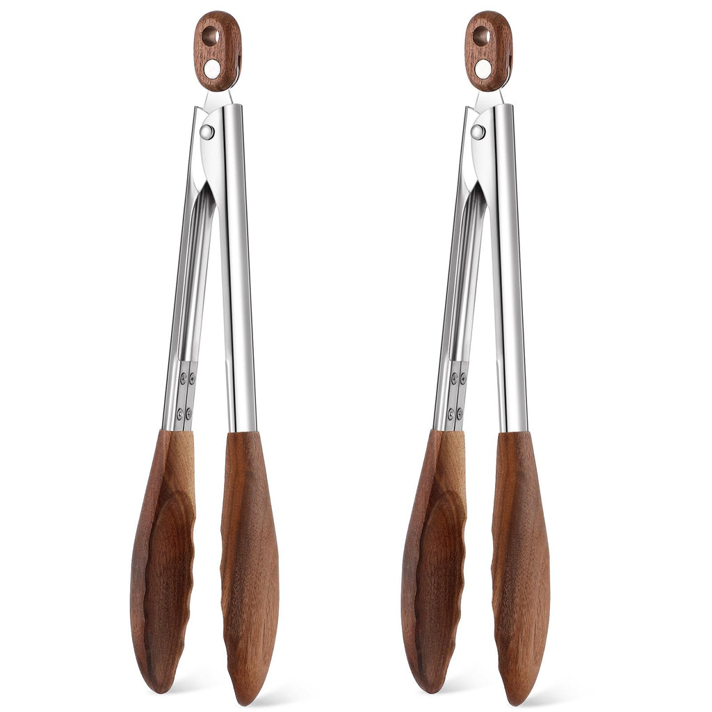 Baderke 2 Pcs Wooden Kitchen Tongs, 11.4 Inch, Olive Wooden
