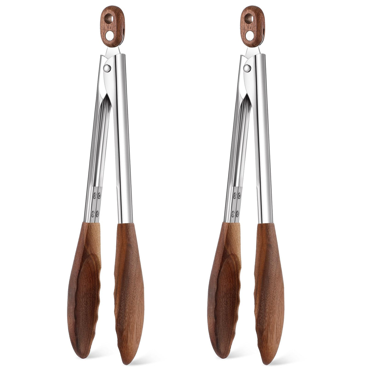 Baderke 2 Pcs Wooden Kitchen Tongs, 11.4 Inch, Olive Wooden