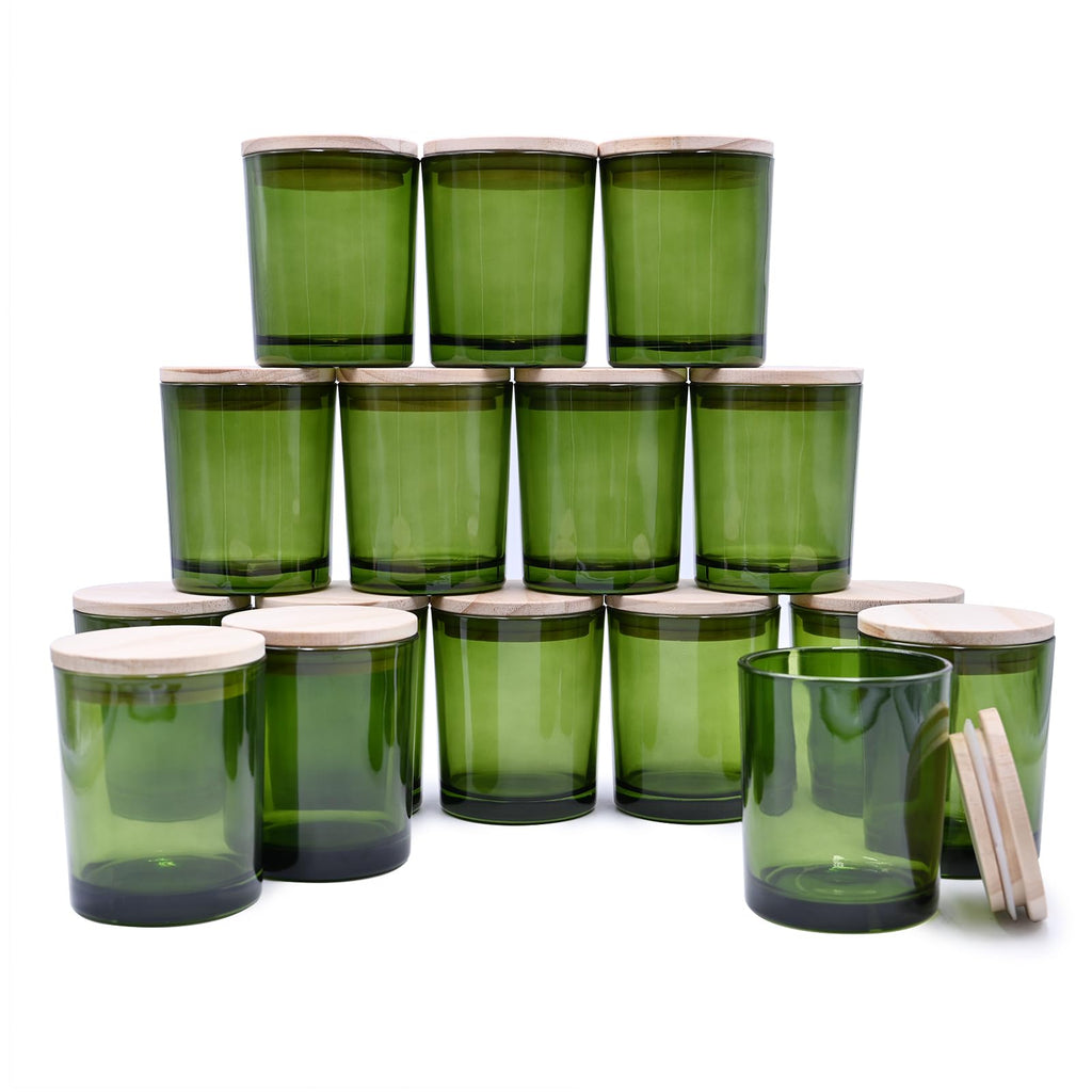 SHOWIN Thick Candle Jars for Making Candles 16 Pcs, 7 OZ Empty Jars with Wood Lids for Candle Making, Sample Container, Frosted White