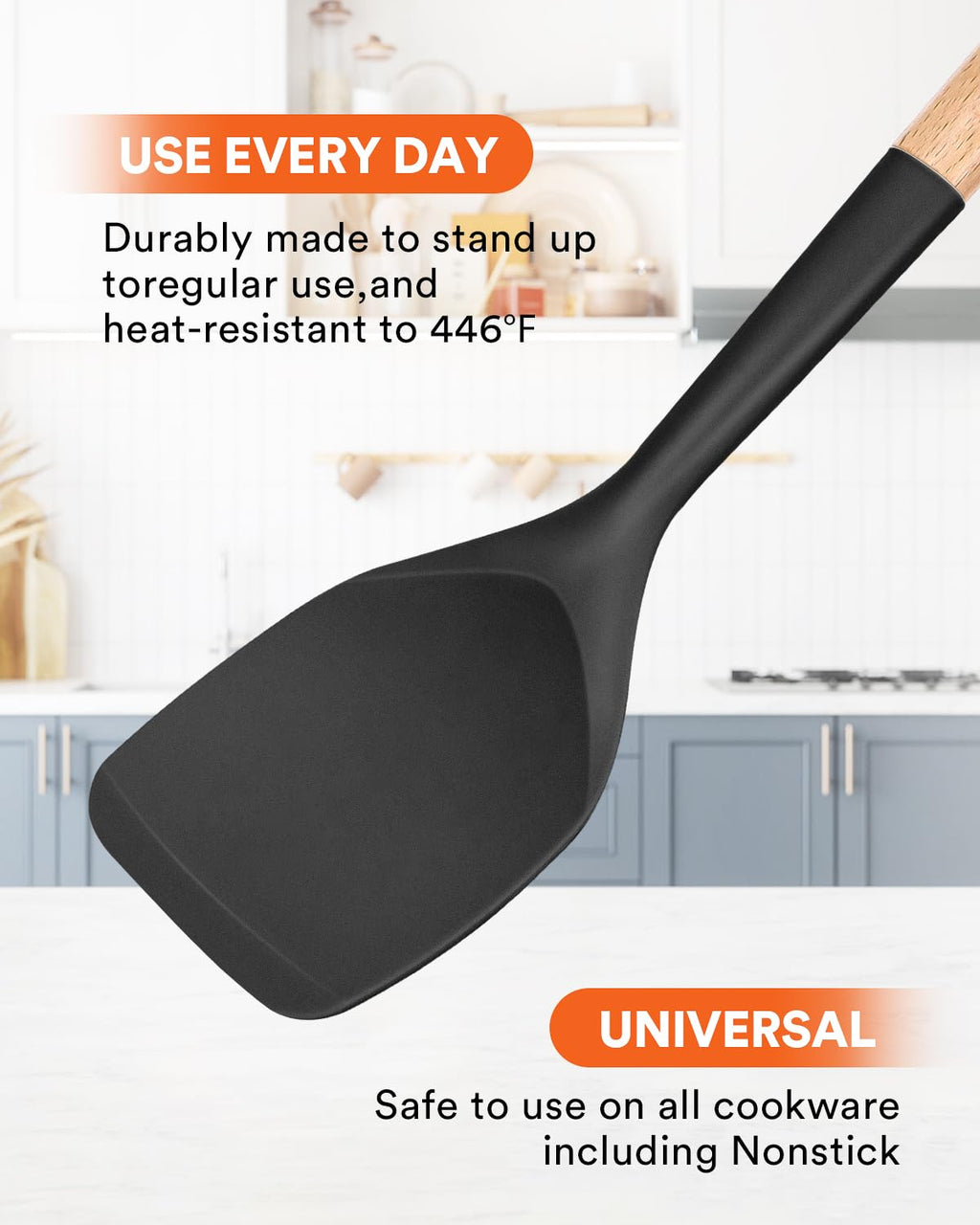 Badiano Silicone Spatula, Non Scratch Flexible Edge for Pans,13.2 Inch