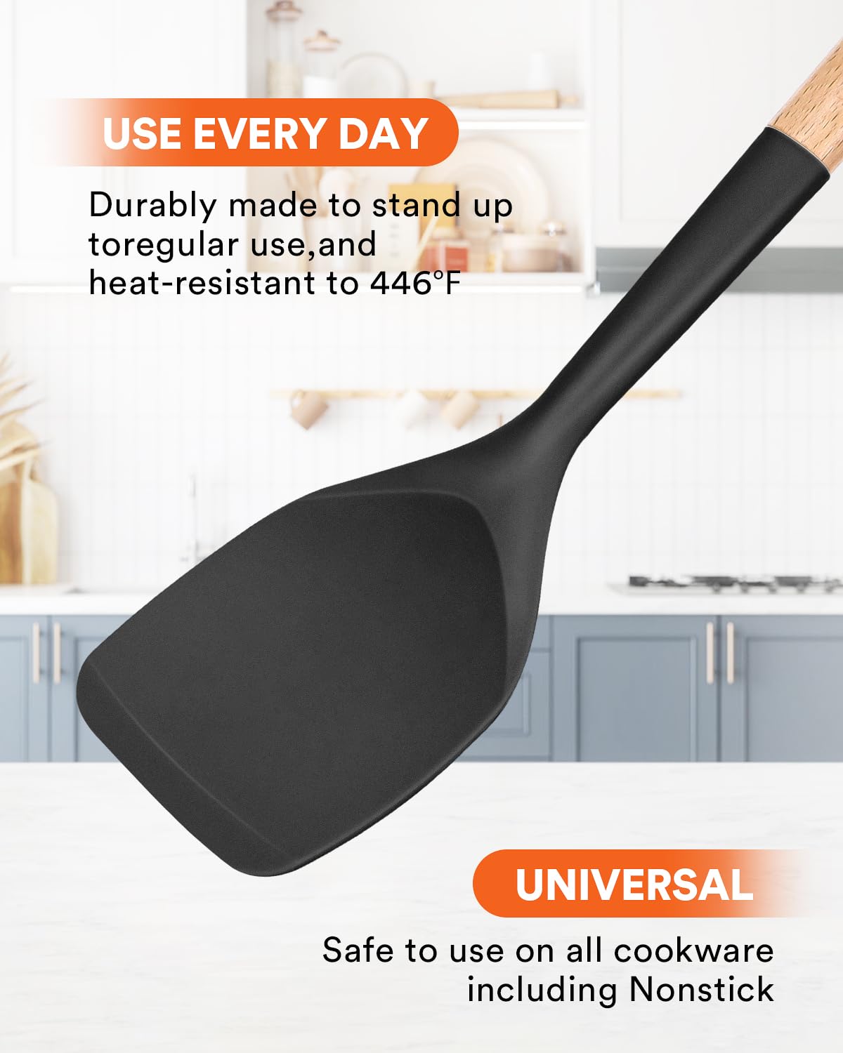 Badiano Silicone Spatula, Non Scratch Flexible Edge for Pans,13.2 Inch