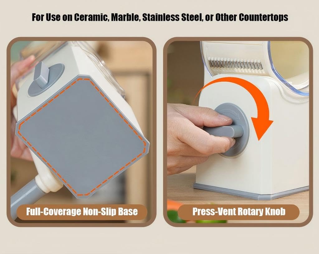 Rotary Cheese Grater with Hand Crank, Multi-Purpose Shredder Slicer with 3 Interchangeable Stainless Steel Blades for Shredding, Slicing, and Grating Cheese, Vegetables, and Fruit (Green)