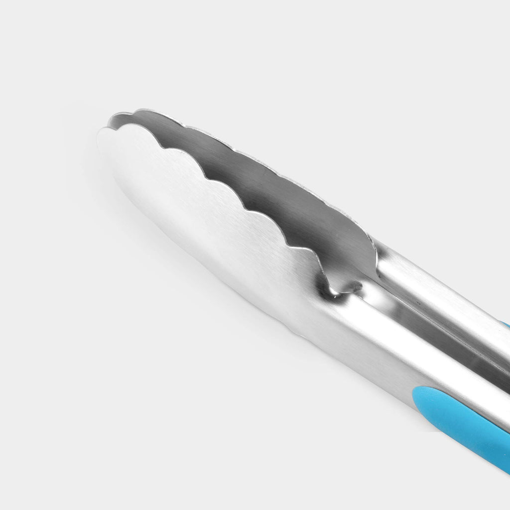 Premium 304 Stainless Steel Tongs Set – 12" Grill Tongs & 9" Cooking Tongs, Heat Resistant up to 600°F, Wavy Grip Head, Non‑Slip Handle with Locking Clip & Hanging Loop, Dishwasher Safe, Blue
