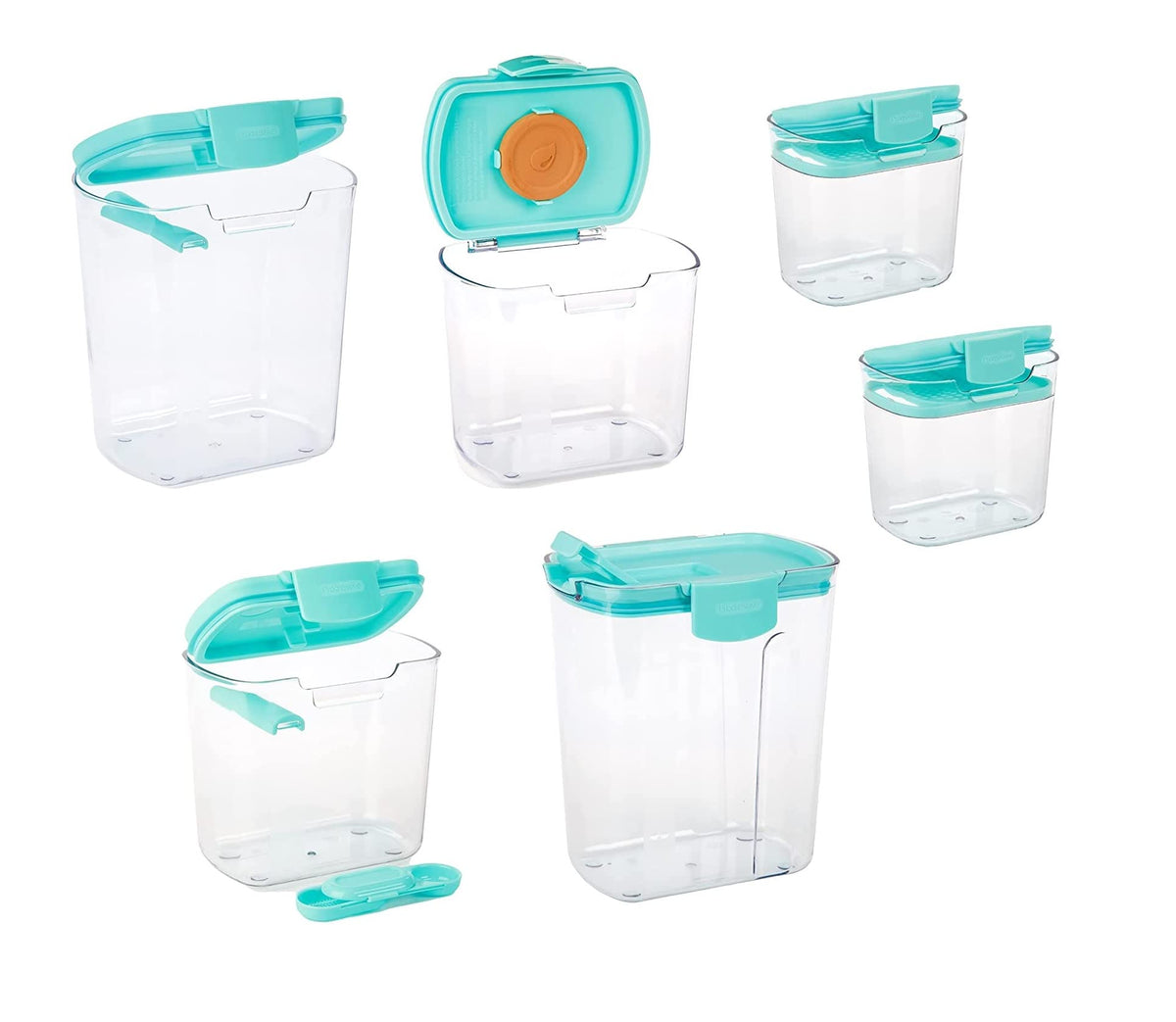 Progressive ProKeeper Baker's Airtight Kitchen Storage Canister Container Set for Flour, Sugar & More, Keeps Ingredients Fresh, with Accessories (Turquoise, 6- Piece)