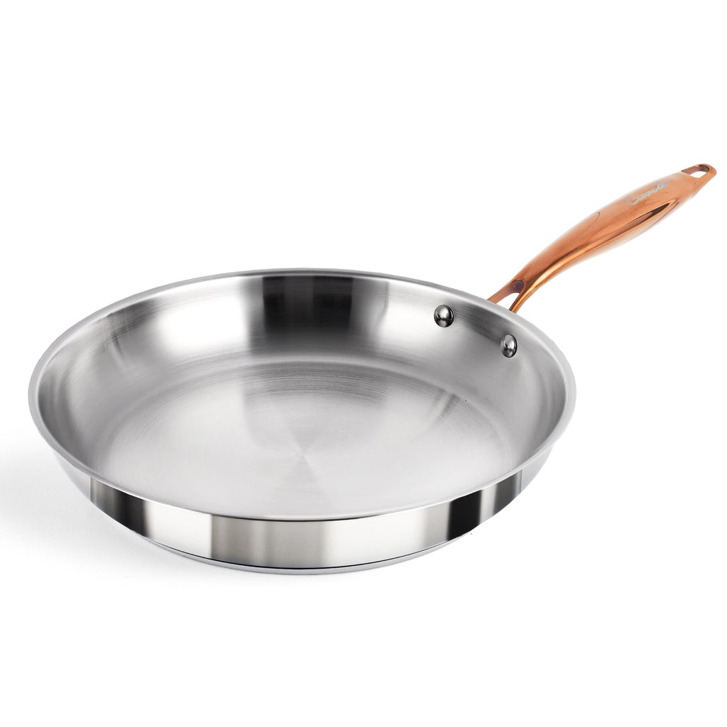 ciwete 12 Inch Tri-Ply Stainless Steel Frying Pan with Lid, Professional Quality Skillet Suitable for All Stove, Oven and Dishwasher Safe, PFOA PTFE PFOS Free, Fast and Even Heating