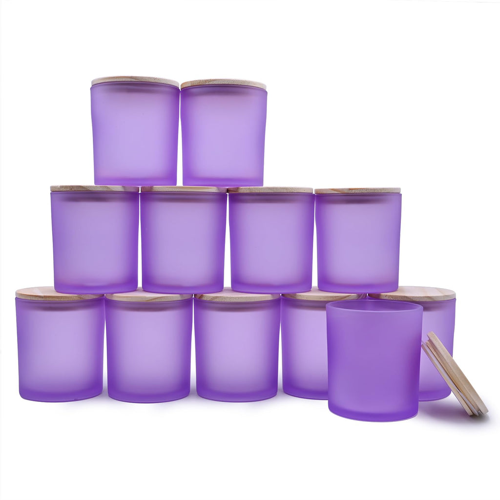 SHOWIN Thick Candle Jars for Making Candles 12 Pcs, 7 OZ Empty Jars with Wood Lids for Candle Making, Sample Container, Clear