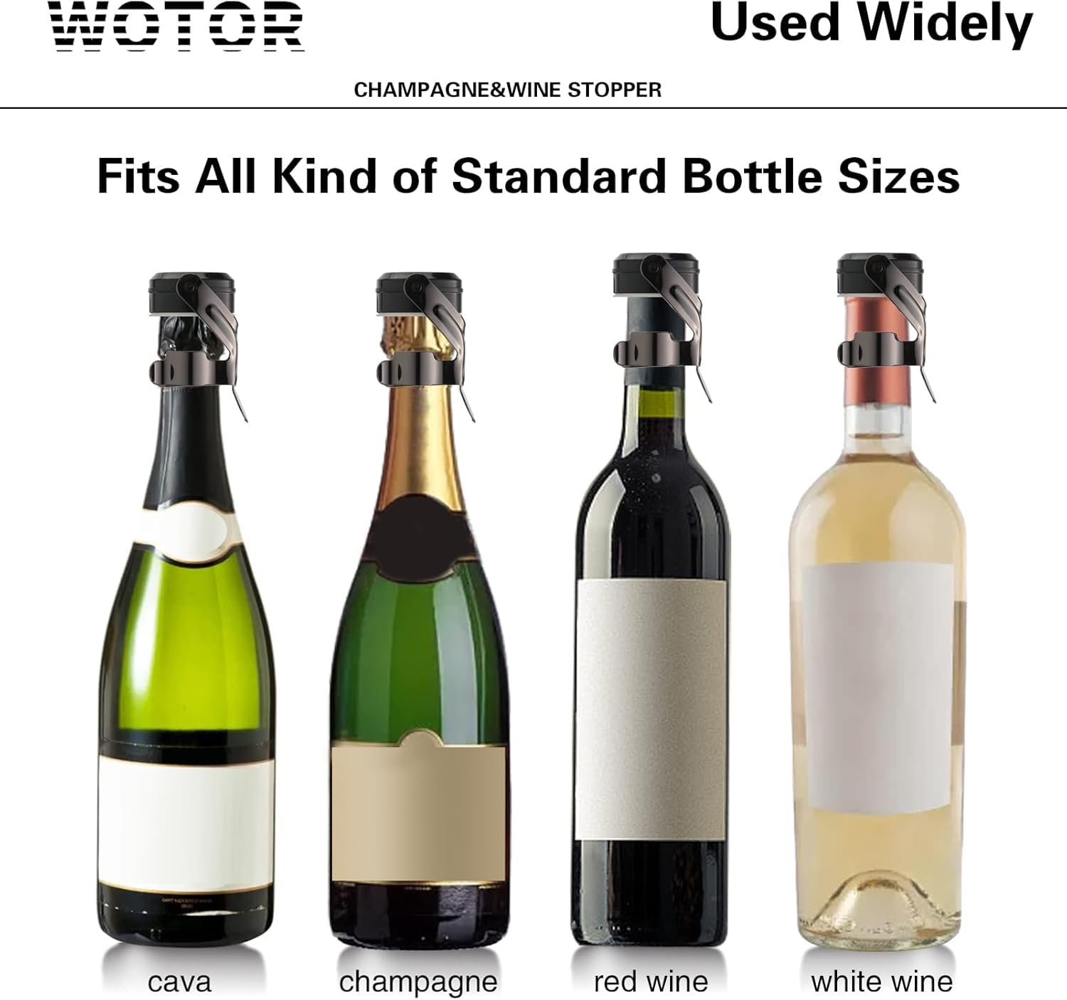 WOTOR Champagne&Wine Bottle Stoppers Stainless Steel with Food Grade Silicone, Leak Proof Keep Fresh Reusable Saver, Cork Suitable for Wine, Champagne, Cava, Prosecco and Sparkling (6 Pack Black）