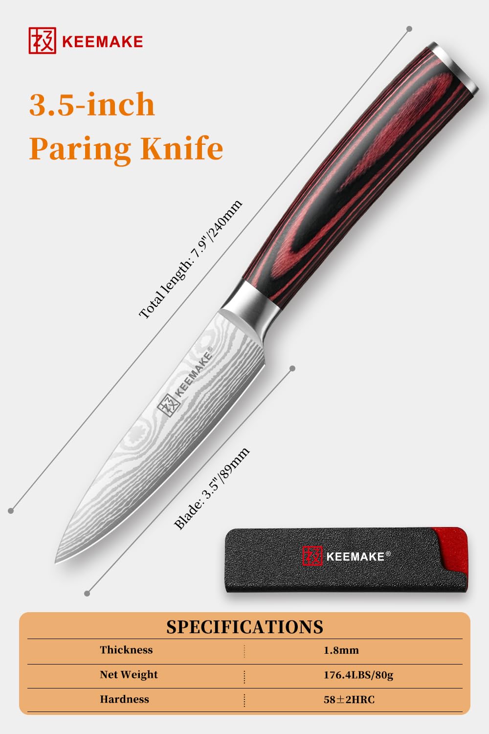 KEEMAKE 3.5 Inch Paring Knife, Ultra Sharp Fruit Knife