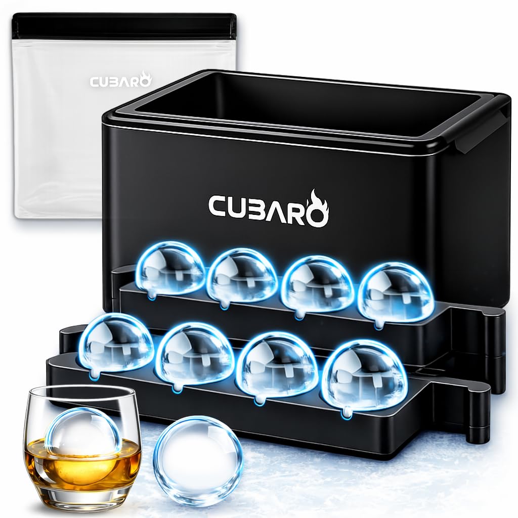 Clear Ice Ball Maker - Round Ice Cube Mold, 8 Spheres, 2-Inch by CUBARO