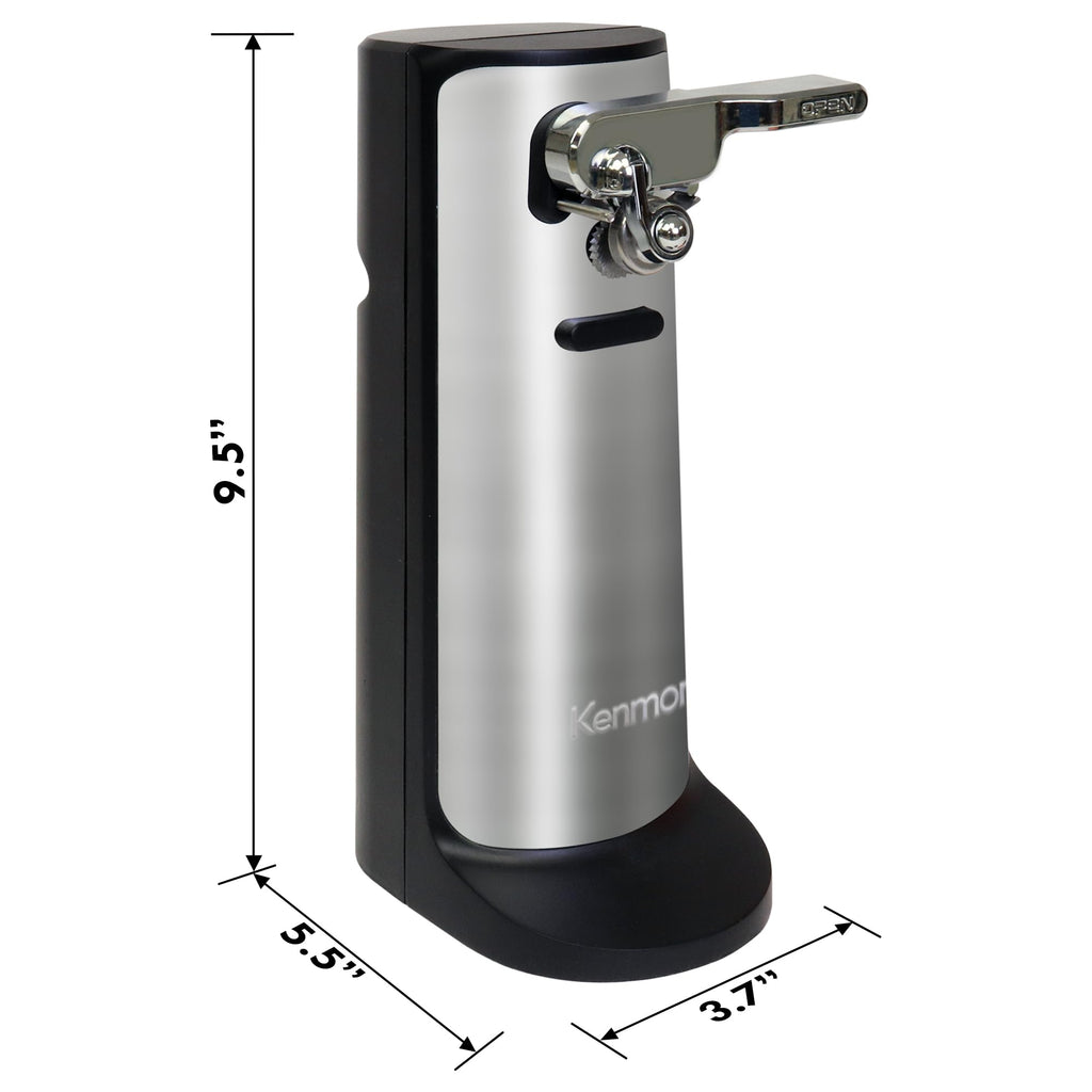 Kenmore Electric Can Opener - Arthritis-Friendly, Bottle Opener, Knife sharpener, Latas Abrelatas, Cord Storage, Automatic Countertop Appliance Stainless Steel Detachable Cutting Lever