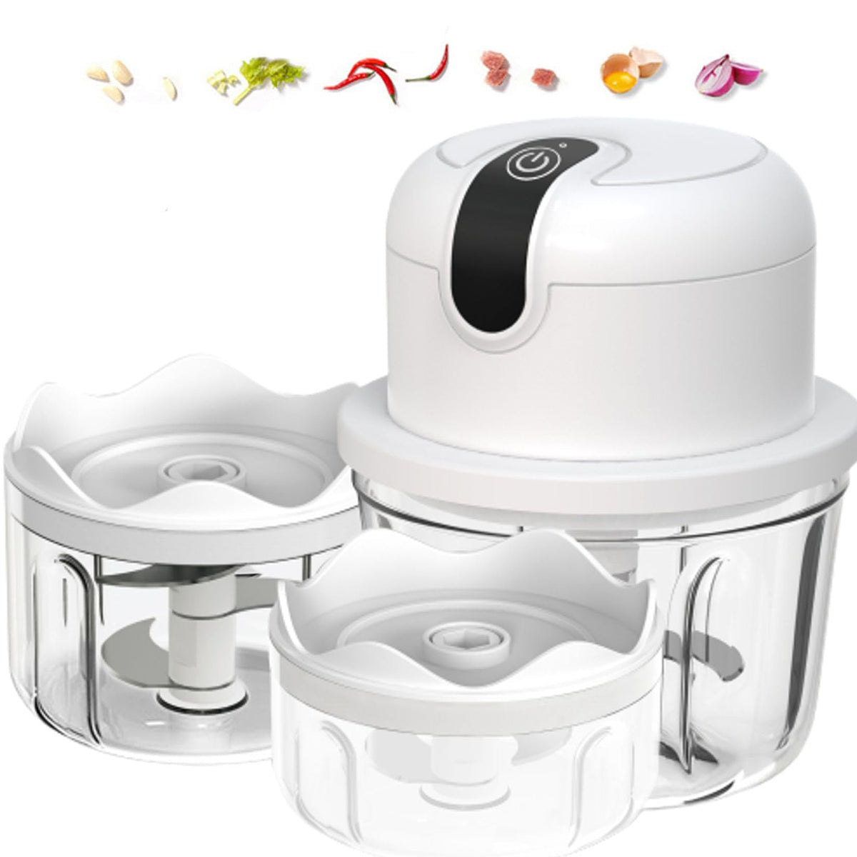 White 3 CUP Electric mini garlic crusher, USB rechargeable portable electric food crusher, wireless small kitchen processor for crushing garlic, ginger, chili, minced meat, onions, etc.