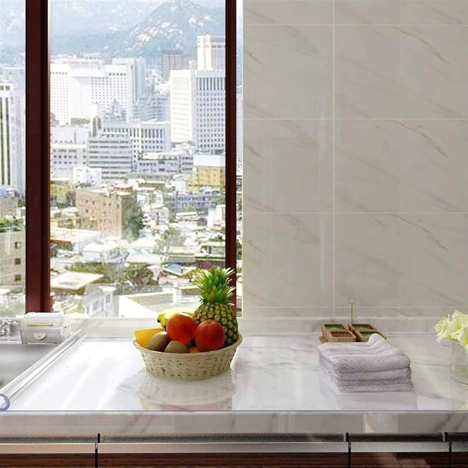 NECAUX Custom 54 x 87 Inch Clear Table Cover Protector, 1.5mm Thick Wood Grain Transparent Table Pad Non-Slip Tablecloth Plastic Protective Pad for Dining Room Table, Conference Table
