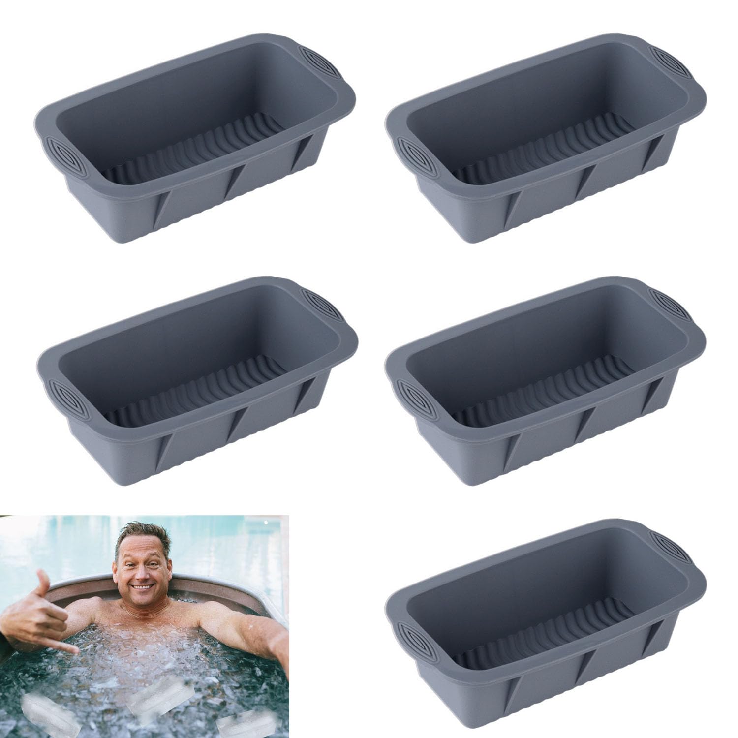 5Pcs Extra Large Ice Block Mold, Grey Silicone Ice Block Molds for Ice Bath Tub, Big Ice Cube Molds for Ice Bath, Ice Maker for Cold Plunge or Coolers, Ice Tray Accessories for Ice Bath Chiller