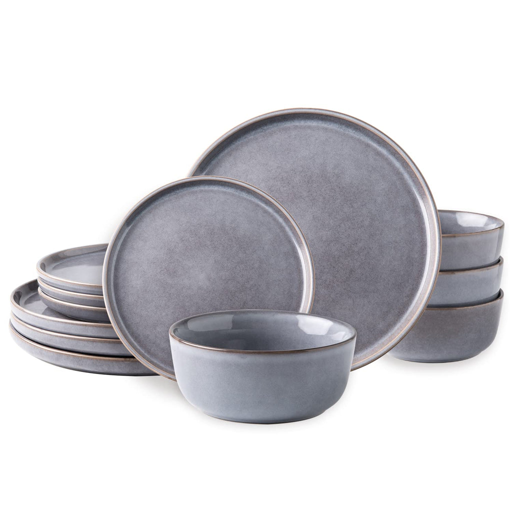 AmorArc Stoneware Dinnerware Sets for 6, 18 Piece Plates and Bowls Sets