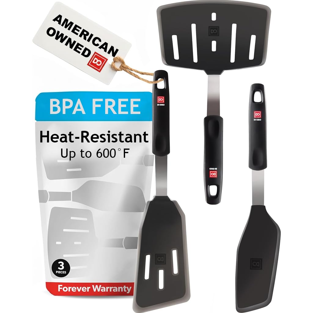 DI ORO Silicone Turner Spatula Set - 600F Heat Resistant, 3-Pc
