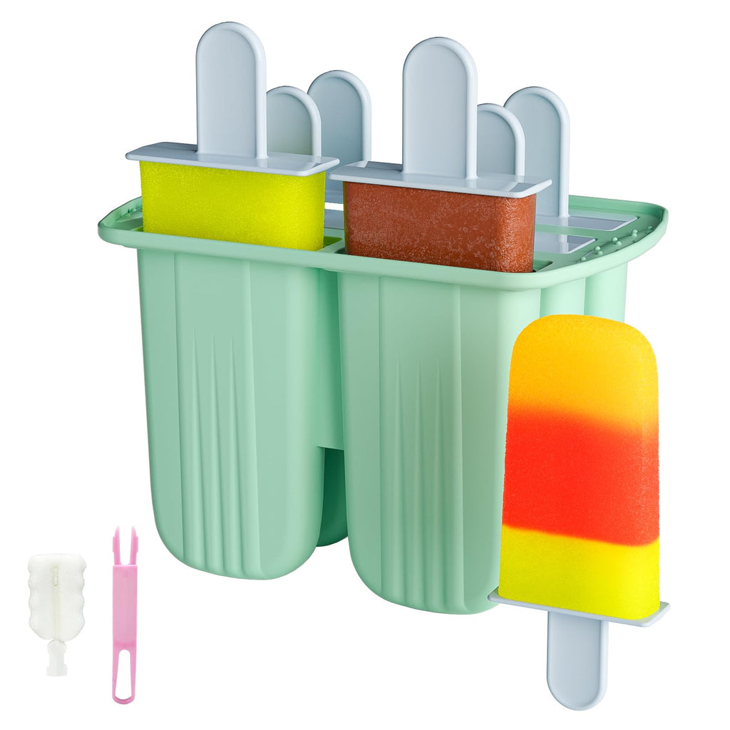 Bongpuda 6 Pieces Silicone Popsicle Molds,Easy-Release BPA-Free,Ice Pop Mold Ice Cream Molds For Kids,With 6 PCS Plastic Stick+Cleaning Brush (Mint Green)